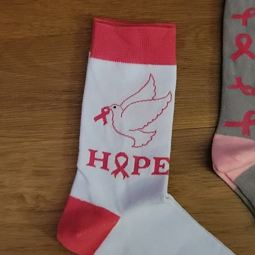 Toulite 4 pair Breast Cancer Awareness soft crew socks white pink black gray New